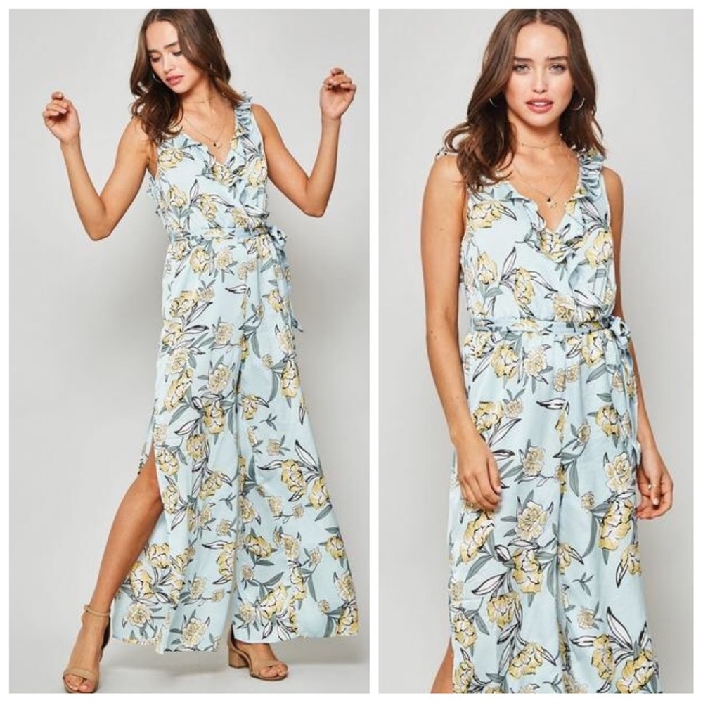 Light blue and yellow floral jumpsuit